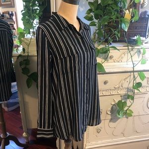 Black + White Stripe Button Down Crepe Blouse